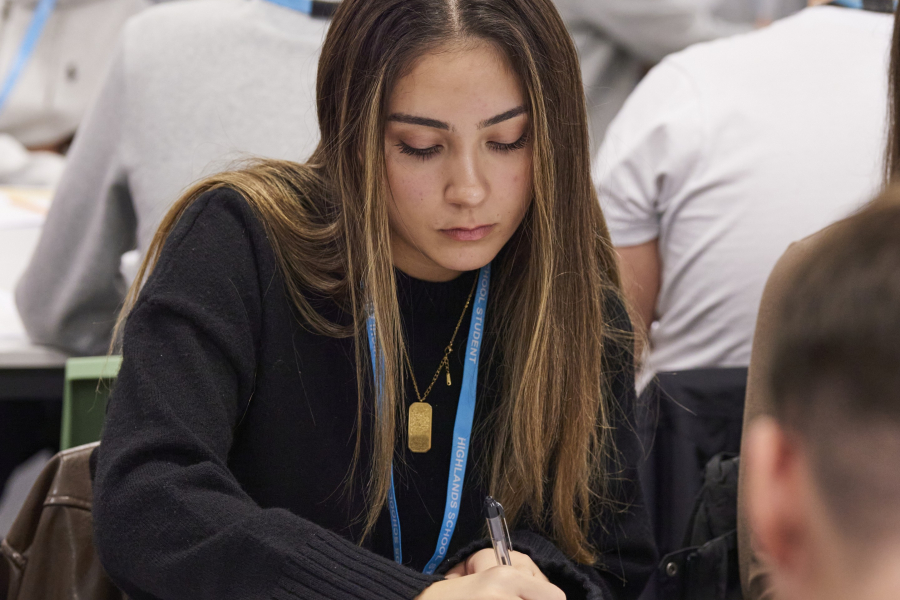 Young person in a classroom.